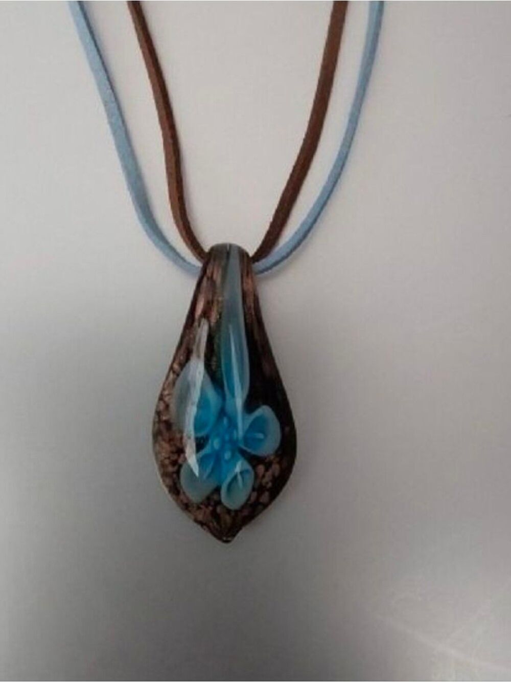 Blue and Brown Glass Pendant Necklace